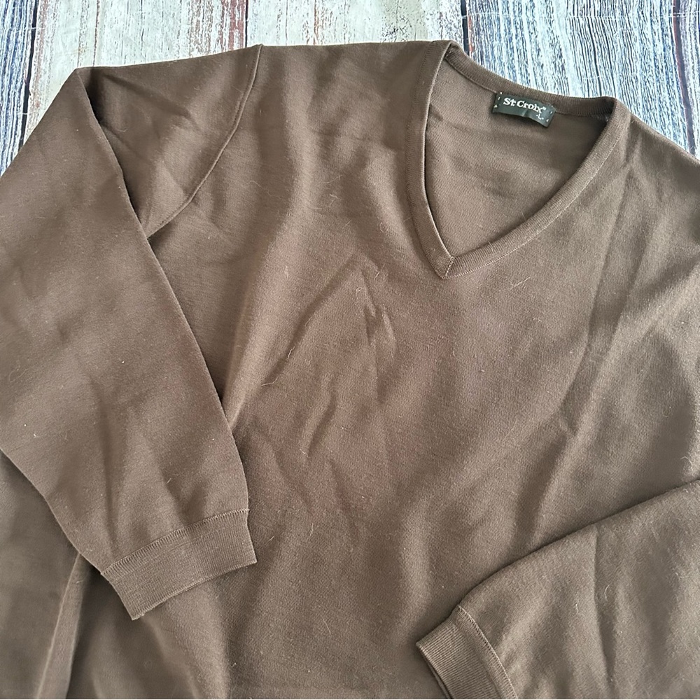 Vintage St. Croix 100% Wool Brown V-Neck Sweater​ - Picture 2 of 7